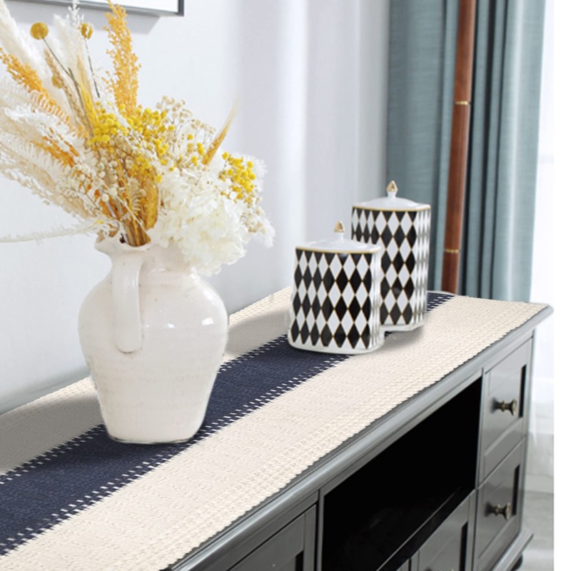 Karlesi Table Runner,Cotton and Natural Burlap Splicing Table Runner with
