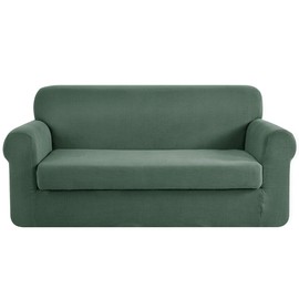 CHUN YI Stretch Oversized Sofa Slipcover 2 Piece Sofa Cover, 4 Seater Couch Slipcover Coat Soft Washable Furniture Covers with Elastic Bottom, Checks Spandex Jacquard Fabric, X-Large, Dark Cyan