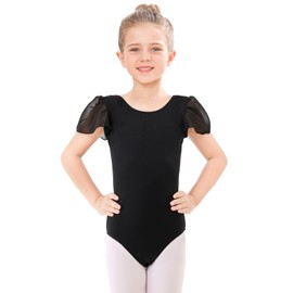 EASTBUDDY Girls Ballet Leotard for Dance Toddler Gymnastics Leotards Ruffle Short Sleeve Bodysuit Outfits 6-8 Years Black