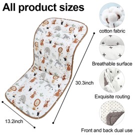 ZiaWorld Reversible Baby Pushchair Seat Liners, Pram Liner, Travel Cot Mattress for Pushchair, Universal Stroller Liner Breathable Soft Pad Cotton Foldable Baby Cushion Mattress (Brown Zoo)