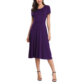 Urban CoCo Women's Vintage Short Sleeve High Waist Flared Midi Casual Summer Dress Purple