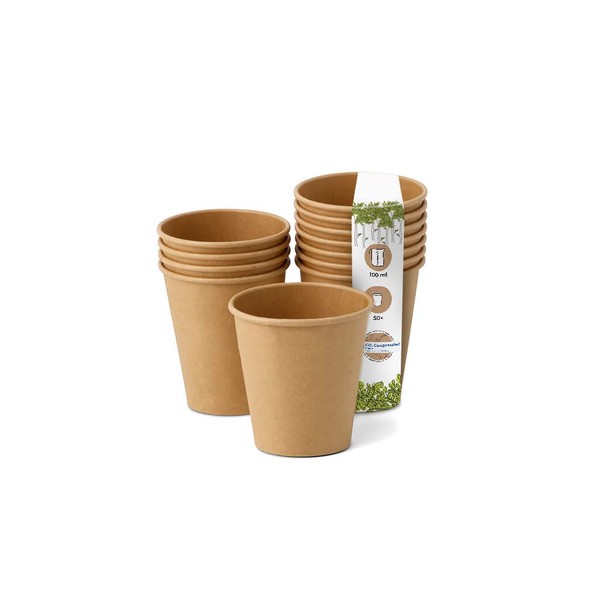 BIOZOYG Pack of 50 Brown Paper Cups 100 ml / 4 oz | Eco-Friendly, Recyclable & Unbleached | Coffee Cups to Go