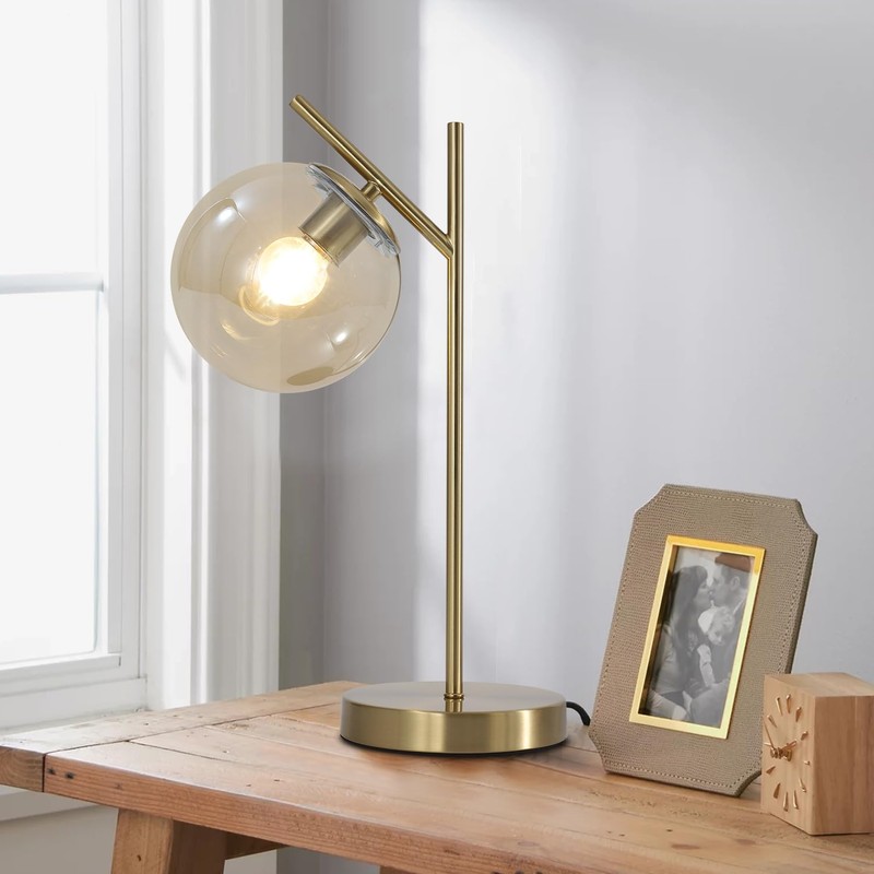 Fulesi Mid Century Modern Table Lamp Gold Globe Nightstand Lamp