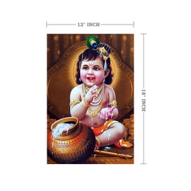MANIAL PRINTNET Lord Baby Krishna Poster | HD Poster for Room Decor (12x18-Inch, 300GSM Thick Paper, Gloss Laminated, Multicolour)