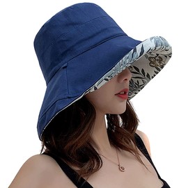 Women Floral Reversible Wide Brim Sun Hats Wired Edge Summer UPF Hat for Beach Hiking Garden Travel Lawn Work Chin Strap