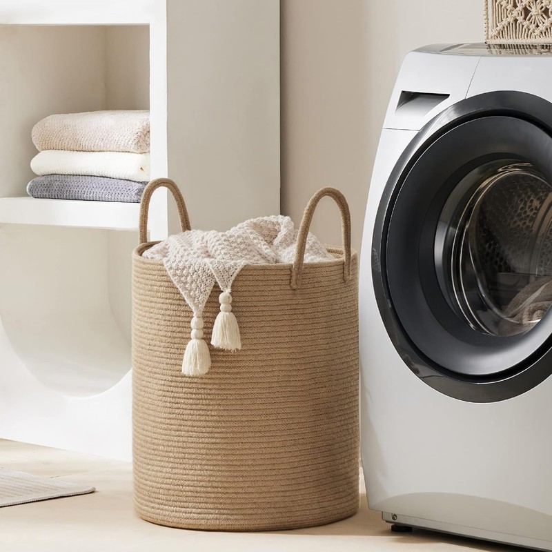 Jute Rope Laundry Hamper Basket by YOUDENOVA, 58L Tall Laundry
