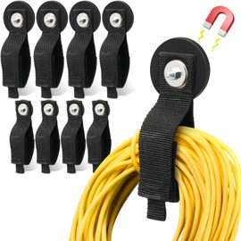 Vicenpal 8 Pcs Heavy Duty Magnetic Hook Strap for Extention Cords Magnetic Tool Holder &Garage Hooks for Cable, Rope, Wire Storage in Garage, Workshop, Rv, Pickup (2.6inch/4pcs+1.7inch/4pcs)