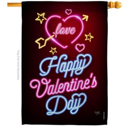 Breeze Decor - Neon Valentines Love Spring - Seasonal Impressions Decorative Vertical House Flag 28" x 40" Printed in USA