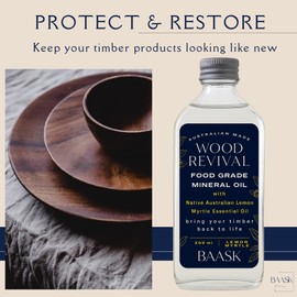 Chopping Board Oil with Lemon Mrytle 200ml Food Grade Mineral Oil Made in Australia -Natural Antibacterial-Conditions & Protects Wooden Cutting Boards, Butcher Blocks and Utensils by BAASK