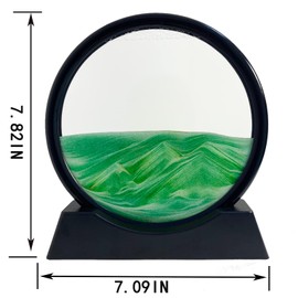 SANDCLE Moving Sand Art Picture - Sand Painting Liquid Motion Decor, 3D Deep Sea Sandscape, Round Glass Frame Display Flowing Sand Relaxing Decoration for Desktop Home Office Work (Green, 7")