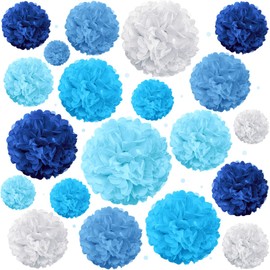 Avoseta Tissue Paper Pom Poms - 20 Piece Set - Assorted Sizes - Colorful Party Decorations for Birthdays, Weddings and Special Occasions (Blue Assortment)