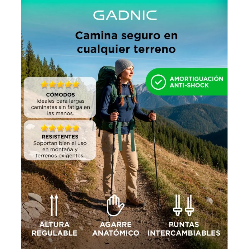 Dos Bastones de Senderismo Gadnic Especial Trekking Antishock Color Negro