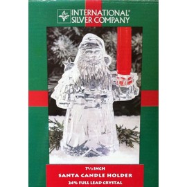 Christmas 24% Lead Crystal Santa Clause Taper Candle Holder