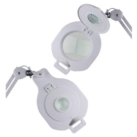 Quality Optics Desk Clamp Mount Magnifier Lamp Light Magnifying Glass Lens Diopter (No Stand, White 3 Function LED 3D/5D)