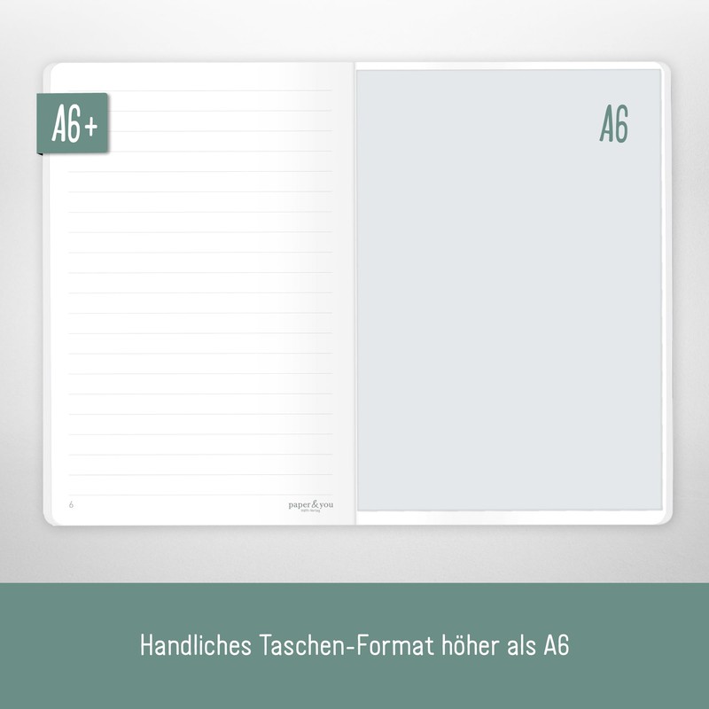 paper&you® Notebook A6+ Lined "Minty Leaves" with 64 Pages, Soft