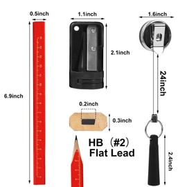 FYSUIMU 14Pcs Carpenter Pencil with Retractable Pencil Holder Sharpener 7 In Octagonal Flat Construction Pencil Hard Black Carpentry Marking Pencil for Woodworking Worker Tool