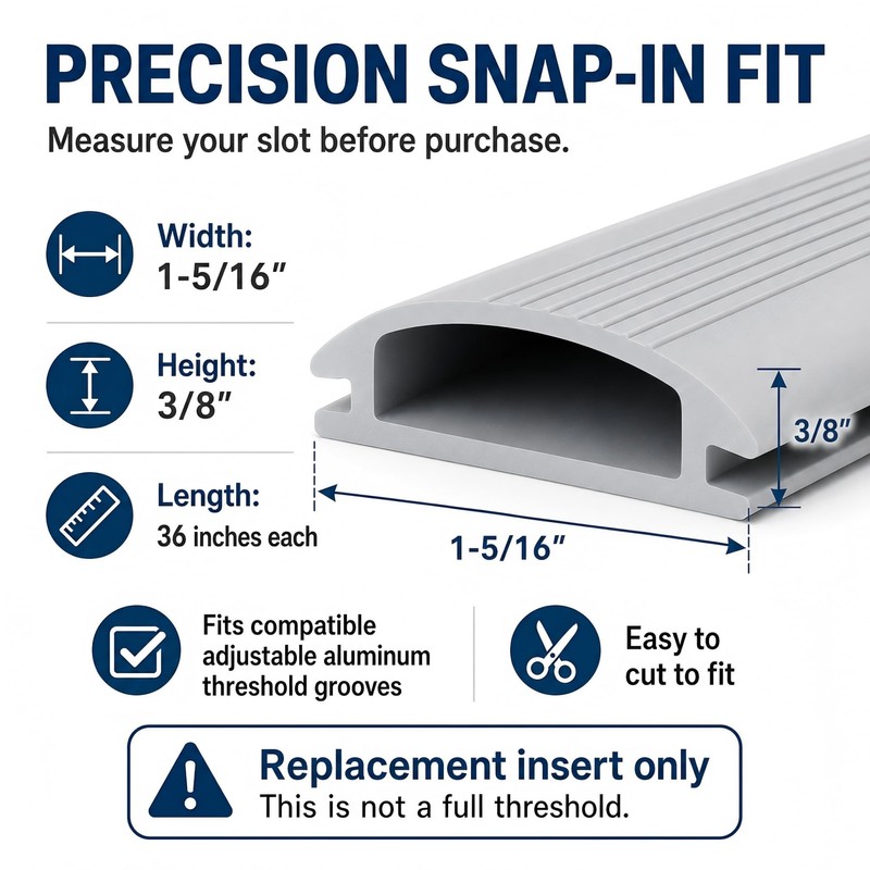 3-Pack 36 Inch Door Threshold Seal Replacement Insert, Gray Vinyl