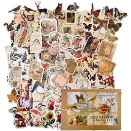 JohnLone 200 Piezas de Suministros de Diario de Basura Vintage, Pegatinas Vintage, Papel Decorativo, Suministros de Albumes de Recortes, Pegatinas de Naturaleza de Plantas de Mariposa