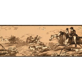 CONCORD WALLCOVERINGS ™ Wallpaper Border Country Pattern Hunters Horses Dogs for Cottage Farmhouse Living Room, Beige, 15 ft by 9 in EP7102B