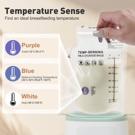 Breastmilk Storage Bags, 8 OZ Temp-Sensing Color Change, 120 Count Milk Storage Bags Breastmilk with Pour Spout, Milk Bag with Self Standing for Breastfeeding, No Leak Presterilized for Freezer