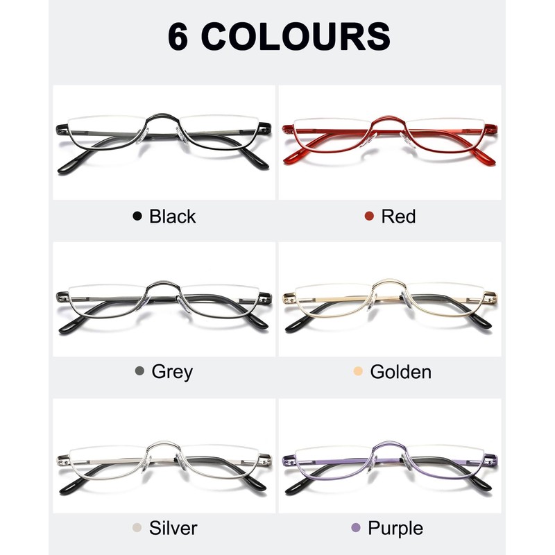 ABETOS Half Moon Reading Glasses Men Women Half Rim Metal