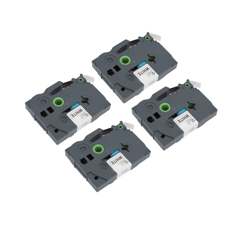 4Pcs Label Tape 12mm Waterproof Black On White Label Maker