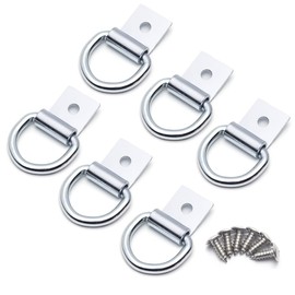 SBYLTEK 6 Pcs Silver Color D-Rings Tie Down Anchors with Screws, 1/4" Heavy Duty Steel Galvanized Hooks for Warehouse, Garage, Workshop, Truck Trailer Bed, Pickup, Cargo Mount, Zinc-Coated D Ring