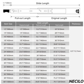 NECILO Heavy Duty Locking Drawer Slides with Lock, 150lb Capacity Full Extension Ball Bearing, 20 22 24 26 28 30 32 34 36 38 40 Inch Side Mount Metal Rails Track Guide, 1 Pair (with Lock, 36 inch)