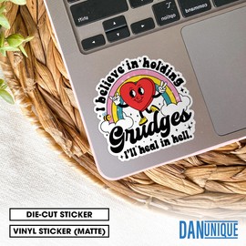 (3Pcs) I Believe in Holding Grudges I'll Heal in Hell Sticker Funny Sticker Heart 2" Waterproof Die-Cut Vinyl Sticker for Laptop Water Bottle Kindle Funny Birthday Gifts for Her Him 2 Inches