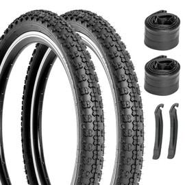 2-Pack Kids Bike Tires Set: Hycline 20x2.125 Inch (57-406 mm) Folding Replacement Puncture-Resistant Bicycle Tires and Pair 20-inch Inner Tubes with Tire Levers for BMX, MTB or Kids Children Racing