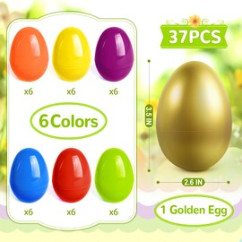 SpringFlower 3.5” Unfilled Easter Eggs, 36 pcs Colorful Egg Plus 1 Golden Egg, Empty Plastic Eggs Fillable with Candy, Treats, Presents for Toy Basket,Easter Decorations, Toy Egg Basket,Boys & Girls