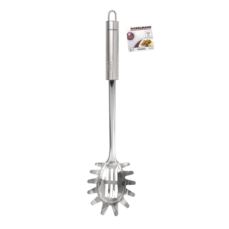 Fackelmann Spaghettilöffel 32 cm OVALGRIFF, Nudellöffel aus Edelstahl, Küchenhelfer mit