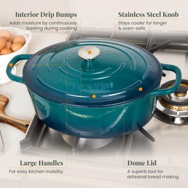Larder & Vine Enameled Cast Iron Dutch Oven with Lid - Oversized Handles, Dome Lid, Dutch Oven for Sourdough Bread Making, 8QT/7.5L - (Bondi)