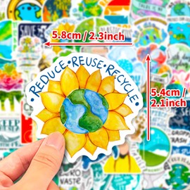 50 Eco-Friendly Nature Stickers Set | Green Stickers for Water Bottles, Laptops, Cars and More | Sustainable Waterproof Vinyl Stickers for Environmentally Conscious People