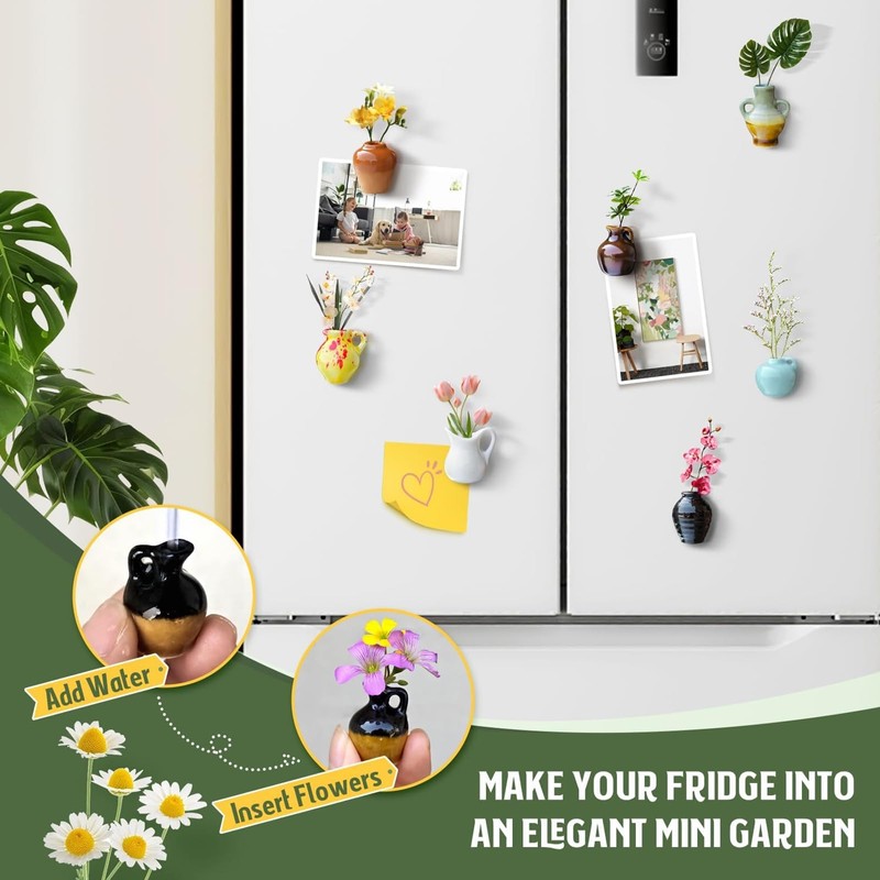 LCUHAVA Pack of 8 Mini Ceramic Vase Magnets Fridge 3D