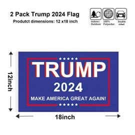 TAIROD 2 Pack 12x18in Car Window Flags, Trump 2024 Flag Double Sided, Trump Make America Great Again Flag Bright Anti-Ultraviolet Fading