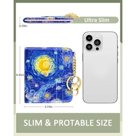 Aiawoxc Womens Wallet, RFID Small Wallets for Women, Slim Compact Credit Card Holder, Cute Leather Bifold Ladies Purse with Zipper Coin Pocket and ID Window, Van Gogh Starry Night