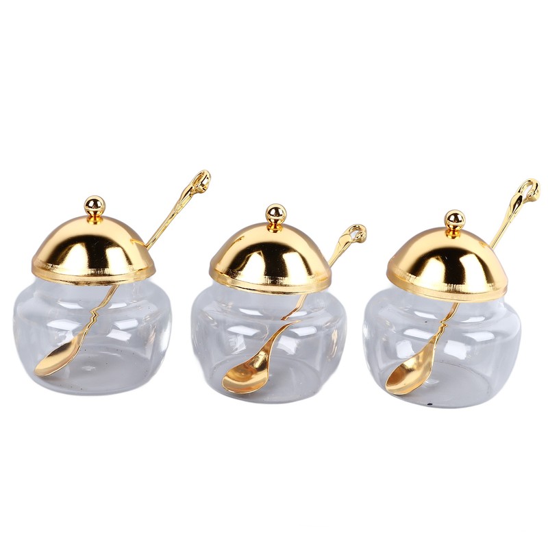 3 Piece Set European Style Gold Sugar Jar with Lid
