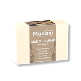 Madani Naturals Rice Milk Soap Bar - Deep Cleans And Exfoliates For All Skins - Reduce Dark Spots & Redness - Natural Skin Care - Soap For Clear & Soft Skin - Nourish And Moisturize - 140g (1 Pack)
