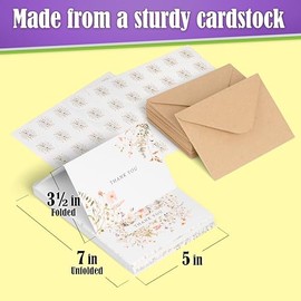 Paquete de 52 tarjetas de agradecimiento florales a granel con sobres de papel kraft y calcomanías a juego, 3.5 x 5 pulgadas, 6 diseños de flores silv