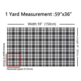 Feelyou Plaid Fabric by The Yard, Gingham Tablecloth Plaid Grid Upholstery Fabric for Chairs, Traditional Art Design Theme Decorative Waterproof Outdoor Fabric, 3 Yard, White Black