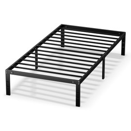 Twin Size Bed Frame, Metal Platform Frames No Box Spring Needed, Heavy Duty with Storage Space, 14 Inches High, Sturdy Steel Slat Support, Black