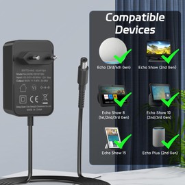 30 W Power Supply for Echo (3rd/4th Gen), Alexa Echo Show 8, Echo Show 10, Echo Show 15, Echo Show 21, Echo Show (2nd Gen), Echo Plus (2nd Gen), 1.5 m Charging Cable