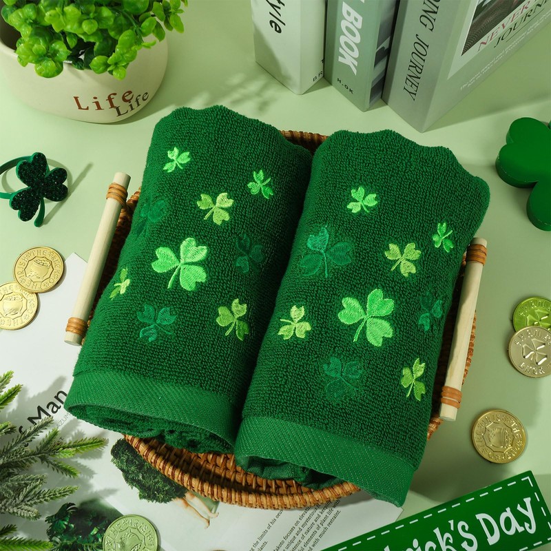 JarThenaAMCS 2Pcs Green St. Patrick's Day Hand Towels Cotton Embroidered