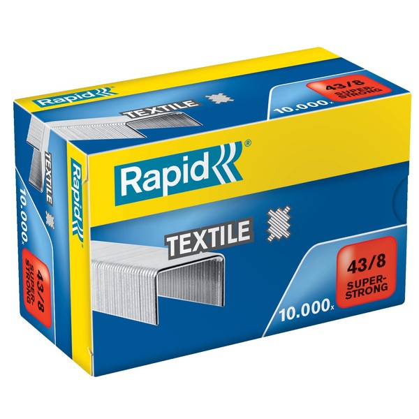 Rapid 24872300 43/8 Super Strong Textile Staples, Robust Galvanised Wire, 8 mm Leg Length, 14 Sheets, Pack of 10000
