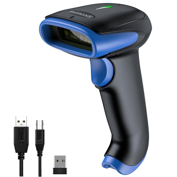 Symcode Wireless Bluetooth Barcode Scanner,3-in-1 Bluetooth & USB Wired & 2.4G Wireless Barcode Reader Scanner 2D 1D QR Code Automatic Fast Precise Bar Code Scanner for Phone Laptop Tablet