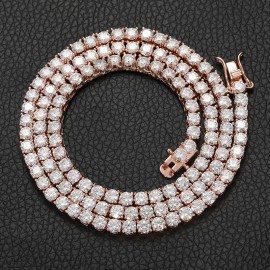 In Stock Hip Hop Women 3mm 4mm 5mm 925 Sterling Silver VVS Moissanite Tennis Chain Fine Jewelry Iced Out Diamond Tennis NecklaceColor: 3mm-Rose Gold, Length: 8inch