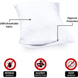 MK Home Textile Luxury Waterproof Quilted Pillow Protectors Pillowcases 100% Cotton Zippered Closure Pack of 2 Bed Cover Pillows Encasement Ultra Soft Anti-Allergy Protector, White, 50x75 cm (WP-01)