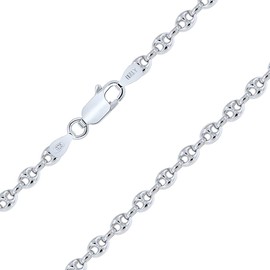 PLANETYS - Coffee Bean Chain 925 Sterling Silver Rhodium-Plated Chain - Necklace - 3.2 mm Wide Various Lengths 40-45-50-55-60-65-70 cm, Sterling Silver