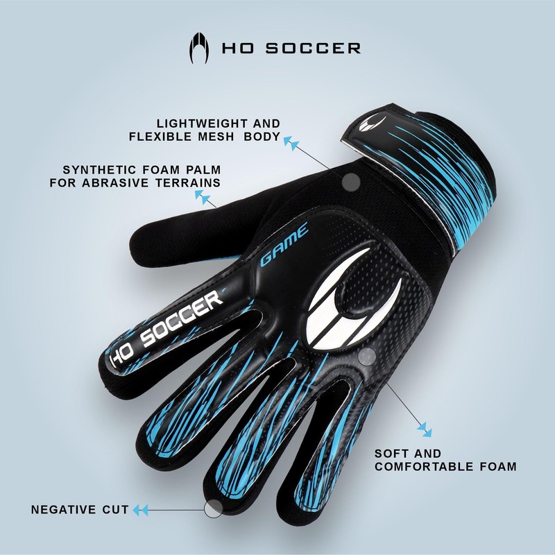 HO Soccer Game Blue Unisex Kids Goalkeeper Gloves, Black/Blue, Size